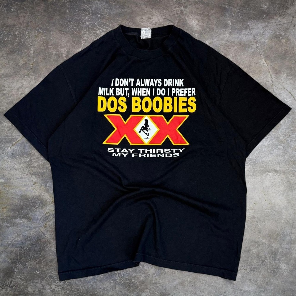 Vintage Dos Equis Parody Humor Black Graphic Tee Men's Size XL Funny Shirt Y2K